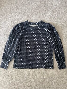 LOFT Navy Dot Puff-Sleeve Sweatshirt Top